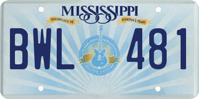 MS license plate BWL481