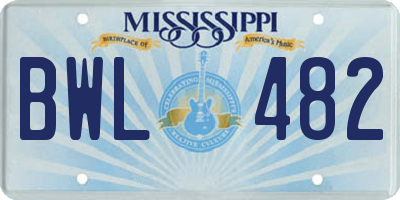 MS license plate BWL482