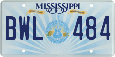 MS license plate BWL484