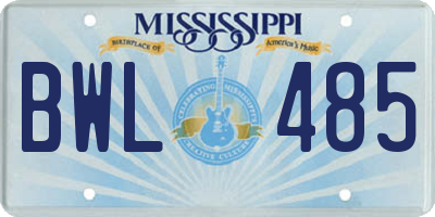 MS license plate BWL485