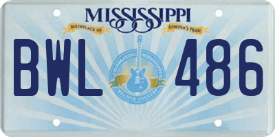 MS license plate BWL486