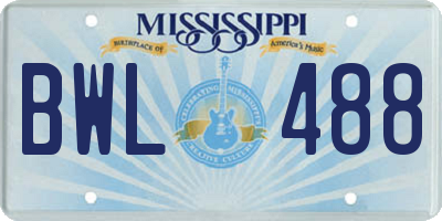 MS license plate BWL488