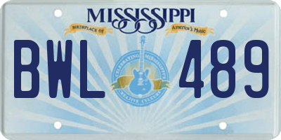 MS license plate BWL489