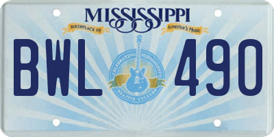 MS license plate BWL490