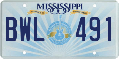 MS license plate BWL491