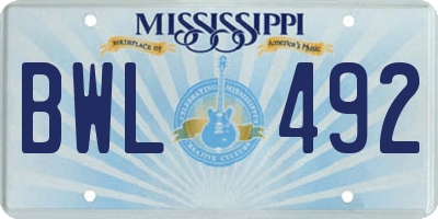 MS license plate BWL492