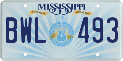 MS license plate BWL493
