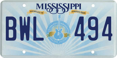 MS license plate BWL494
