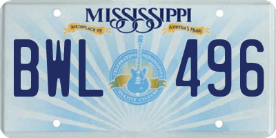 MS license plate BWL496