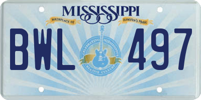 MS license plate BWL497