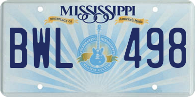 MS license plate BWL498