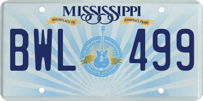 MS license plate BWL499