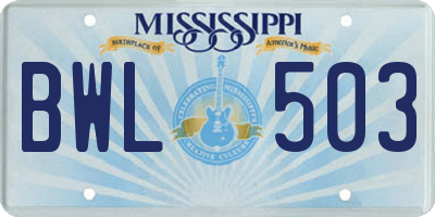MS license plate BWL503