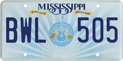 MS license plate BWL505