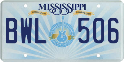 MS license plate BWL506