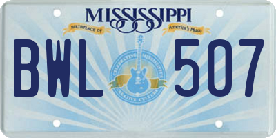 MS license plate BWL507