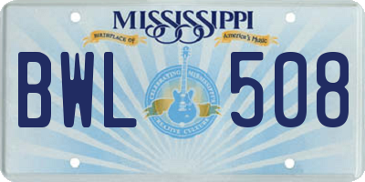 MS license plate BWL508