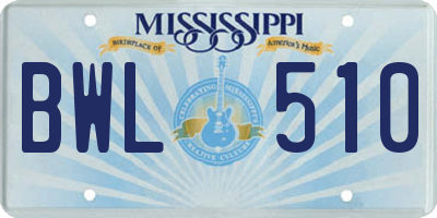 MS license plate BWL510