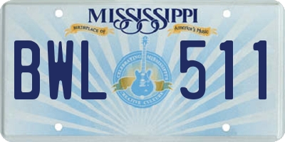 MS license plate BWL511