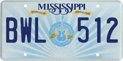 MS license plate BWL512