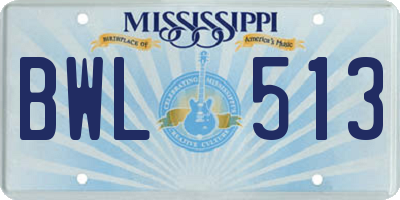 MS license plate BWL513