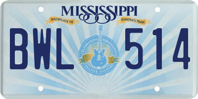 MS license plate BWL514