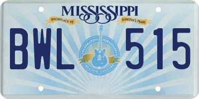MS license plate BWL515