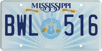 MS license plate BWL516