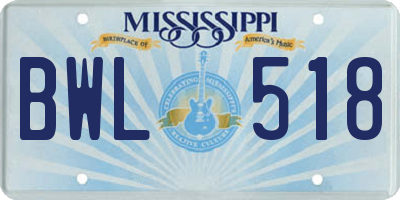 MS license plate BWL518