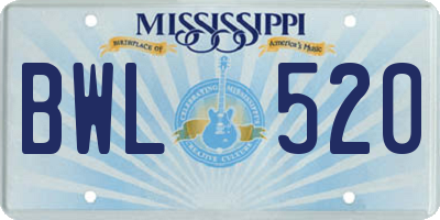MS license plate BWL520