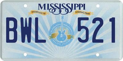 MS license plate BWL521