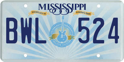 MS license plate BWL524
