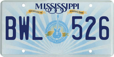 MS license plate BWL526