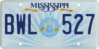 MS license plate BWL527