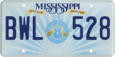 MS license plate BWL528