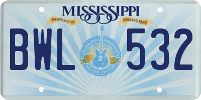 MS license plate BWL532