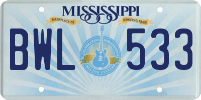 MS license plate BWL533