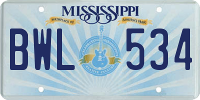 MS license plate BWL534