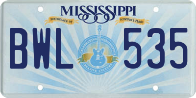 MS license plate BWL535