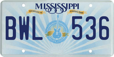MS license plate BWL536