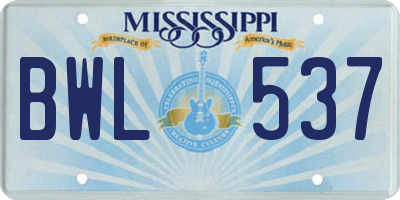 MS license plate BWL537