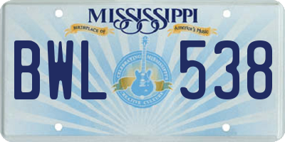 MS license plate BWL538