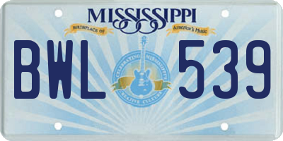 MS license plate BWL539