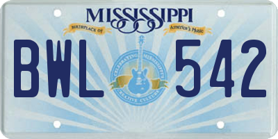 MS license plate BWL542