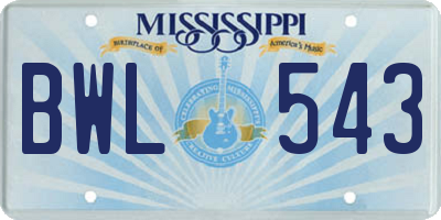 MS license plate BWL543