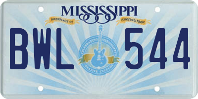 MS license plate BWL544