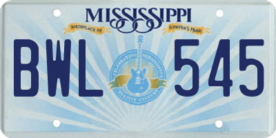 MS license plate BWL545