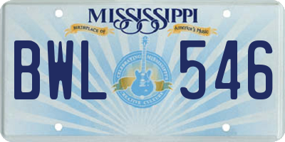 MS license plate BWL546