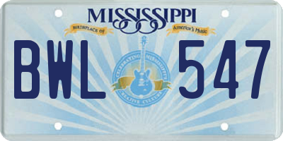 MS license plate BWL547