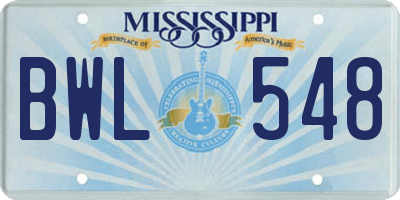 MS license plate BWL548